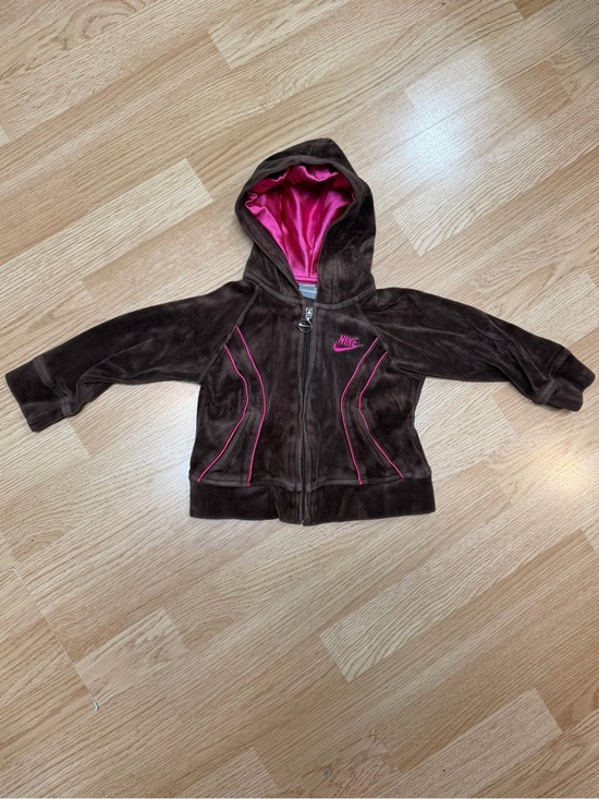 Nike Other - Nike 2T Brown Pink Velour Zip Hoodie Jacket Toddler Girls Hooded Sweatshirt